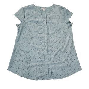 Croft & Barrow Size L Shirt Light Blue Polka Dot Navy Short Sleeve